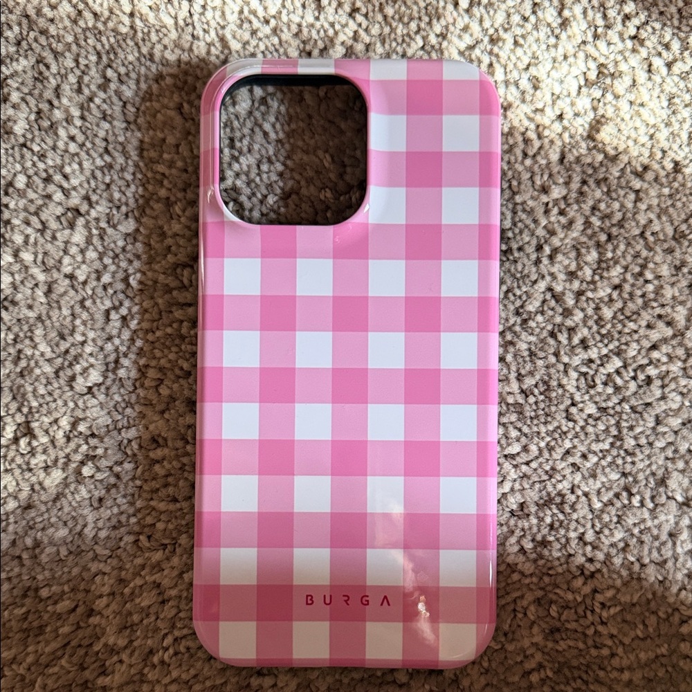 Burga iPhone 15 pro max pink checkered case